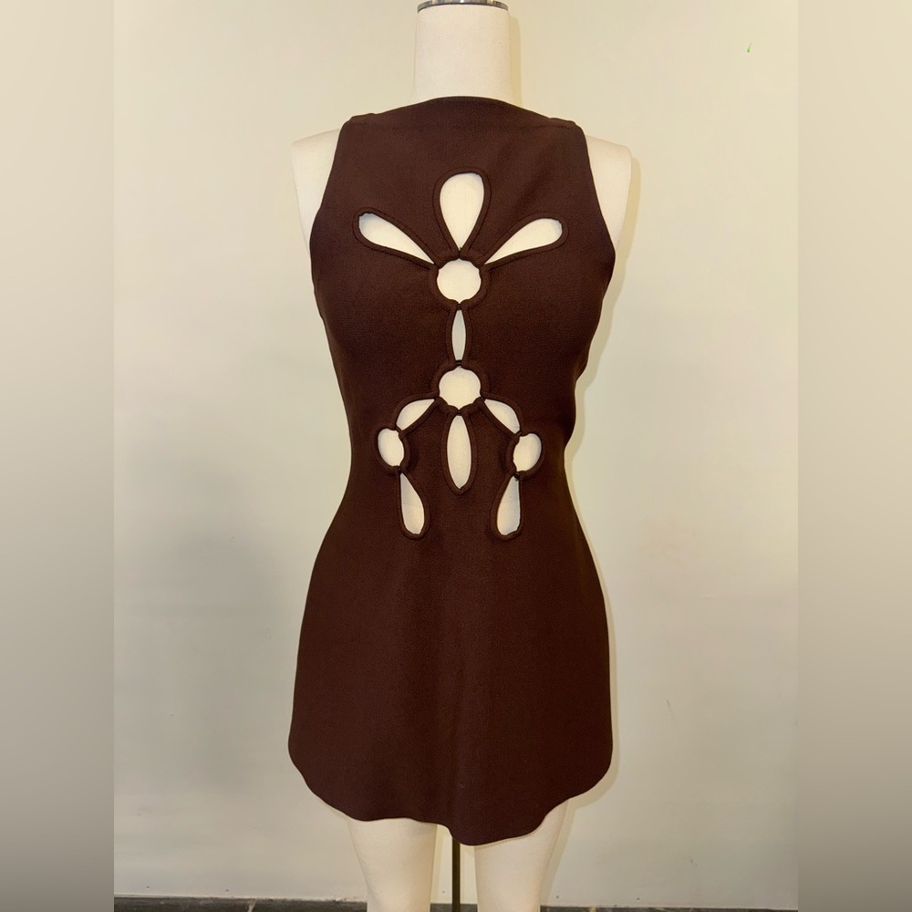 Cult Gaia Brown Backless Dress with Cut-Out Design